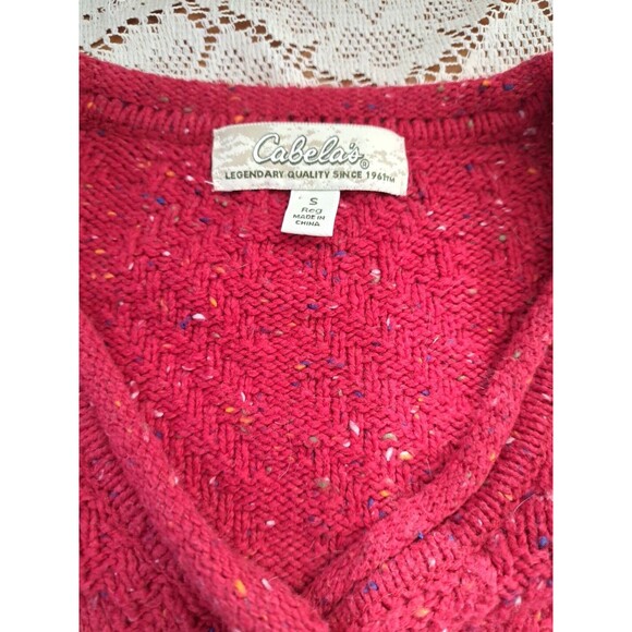 Womens Knit Cabelas Sweater Cardigan Red Small Button Down Speckled Yarn Pockets - Picture 3 of 8